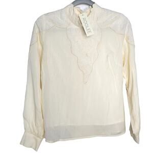Roolee Long Sleeve Mock Neck Gauze Embroidered Romantic Blouse Women Sz Small